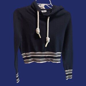 Zara Womens Striped Hem Cropped Hoodie Black & White Size Small